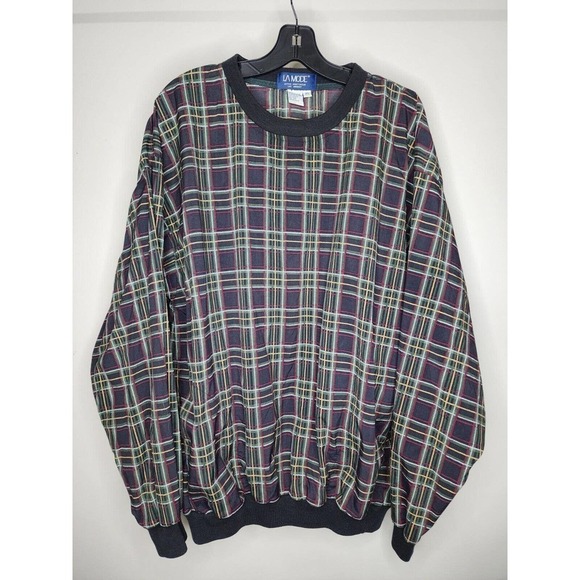 VTG 90s La Mode Mens Large Long Sleeve Plaid Nylon Pullover Golf Jacket Men's XL - Picture 1 of 8